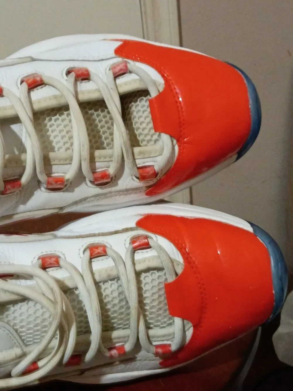 Reebok Question Low Patent Vivid Orange White Blue Men's Size 12 FX4999